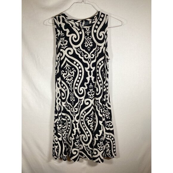 BELLAMIE Black Geometric Midi A-Line Dress Wrinkle Resistant Medium Classic Prep - Picture 1 of 5